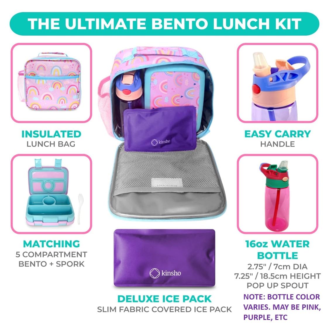 kinsho bento open with removable tray displaying four sealed sections for portion control