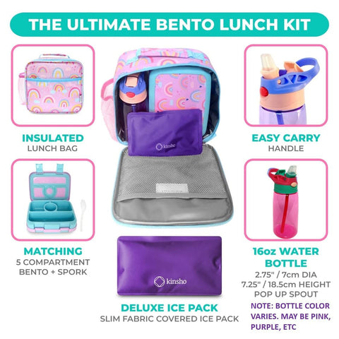 kinsho bento open with removable tray displaying four sealed sections for portion control