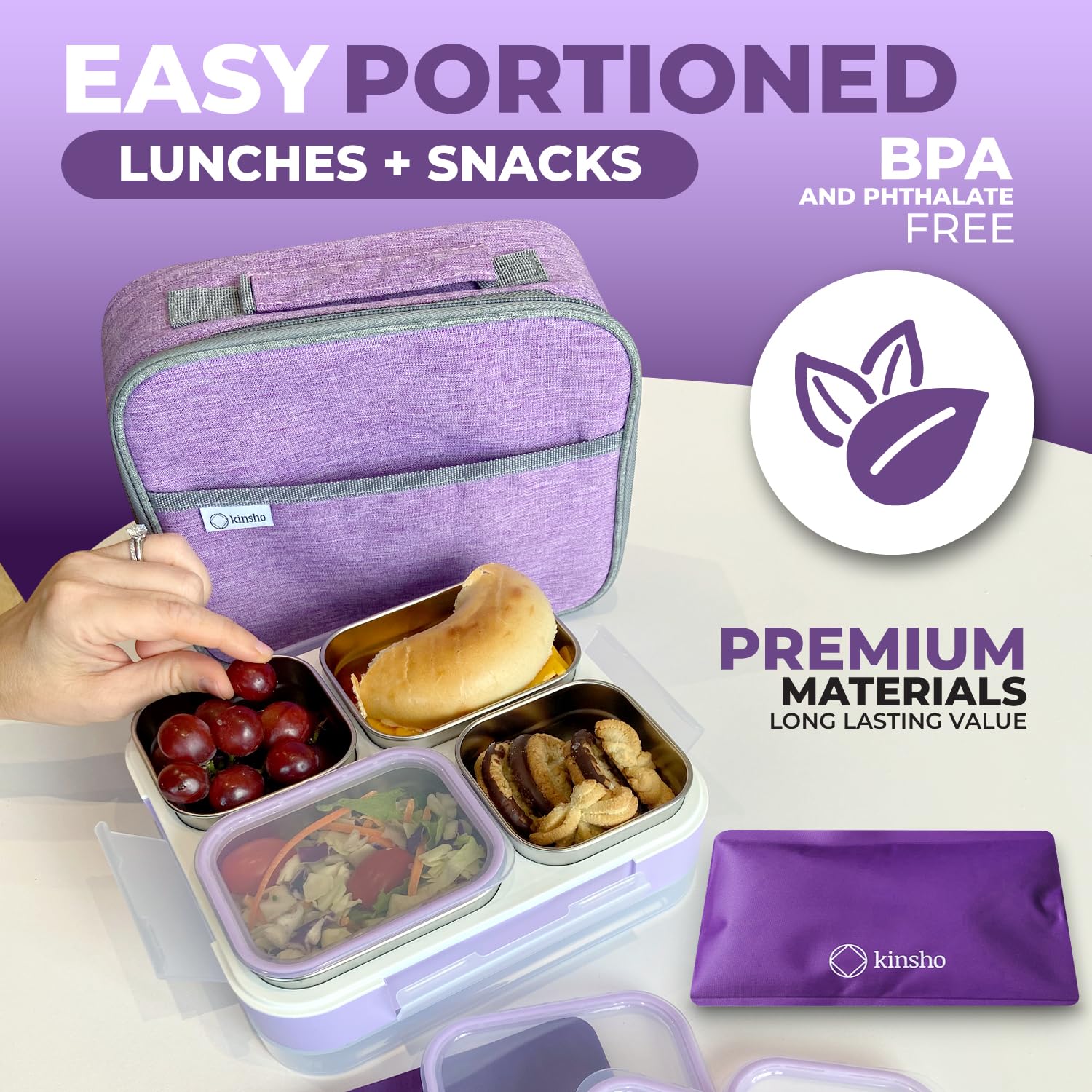 kinsho insulated bag with ice pack displaying cooling benefit for perishables