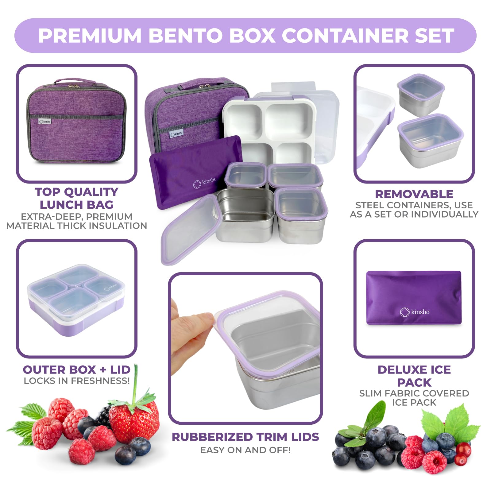 kinsho open tray with three stainless containers illustrating organized packing