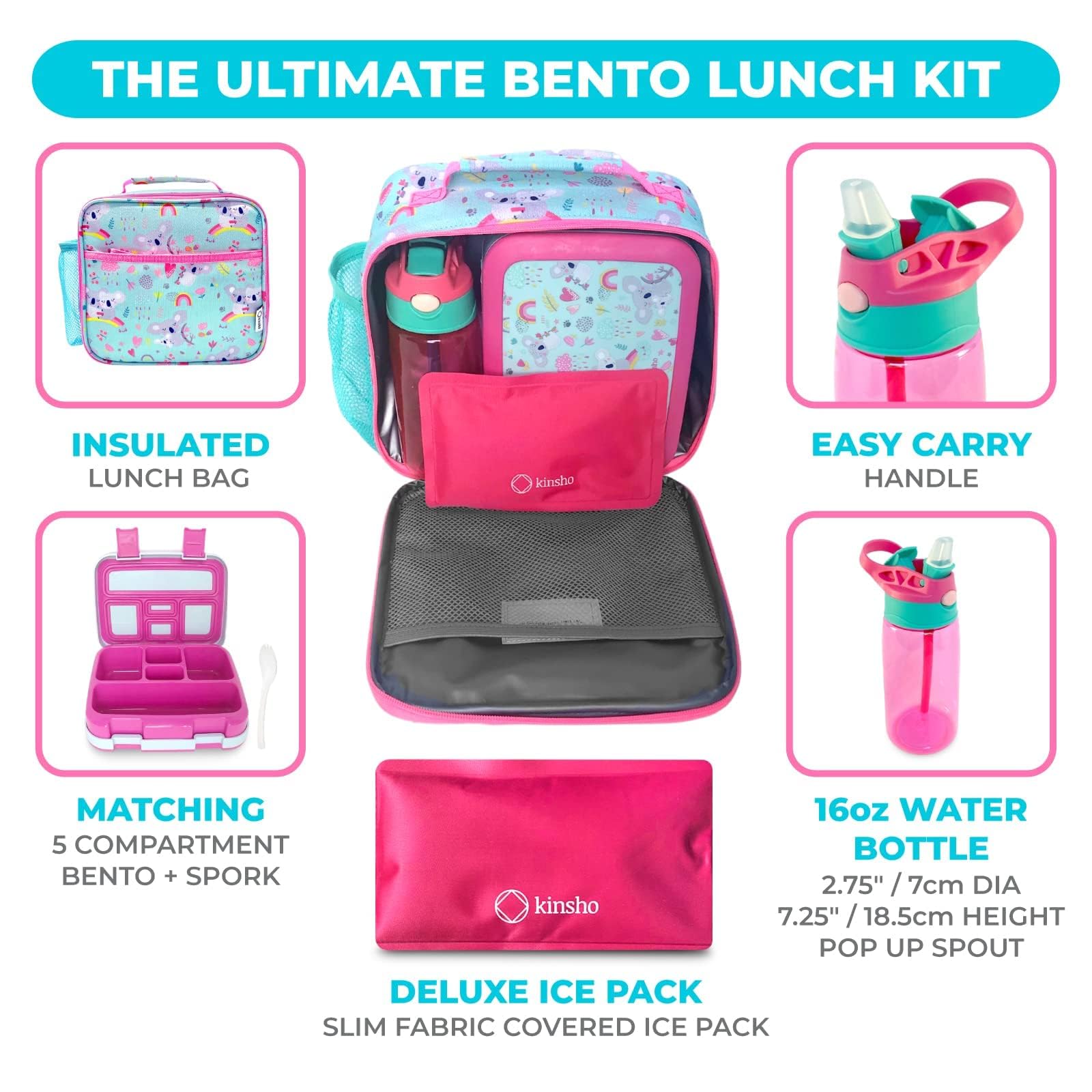 kinsho pink koala compartments closeup highlighting four sealed sections that prevent mixing