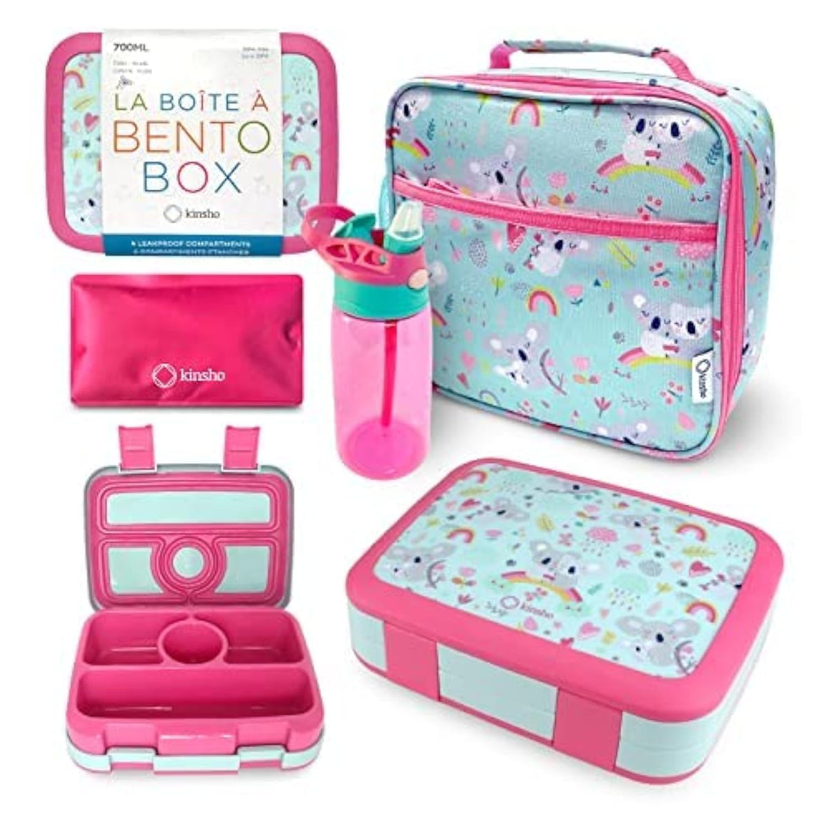 kinsho pink koala front view showing compact lunch set and coordinated design benefit