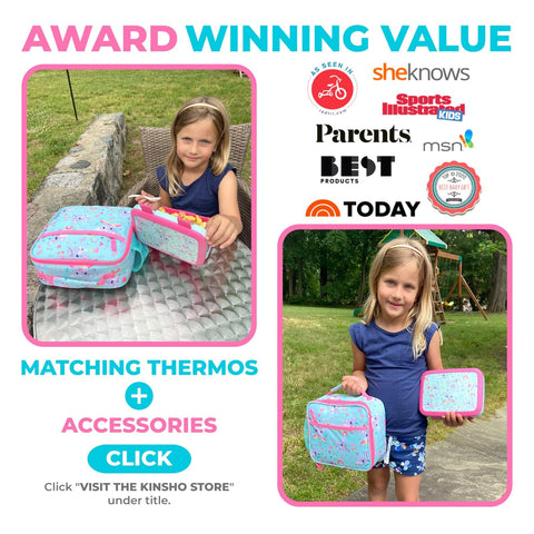 kinsho pink koala lifestyle child at table showing easy lunchtime setup and happy child