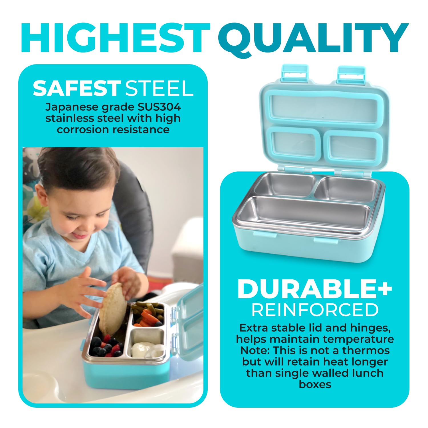 kinsho spork and silicone seals detail highlighting child-friendly utensils and leak-reducing seals