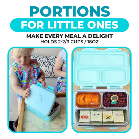 kinsho top open with separated snacks showing three sealed compartments for portion control and freshness