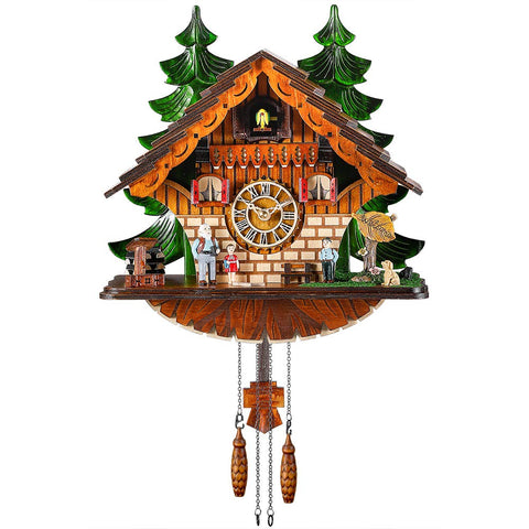 kintrot cuckoo clock front view showing happy family design and clear clock face benefits room charm