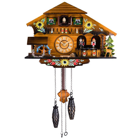 Kintrot front view of cuckoo clock showing Black Forest house and decorative charm
