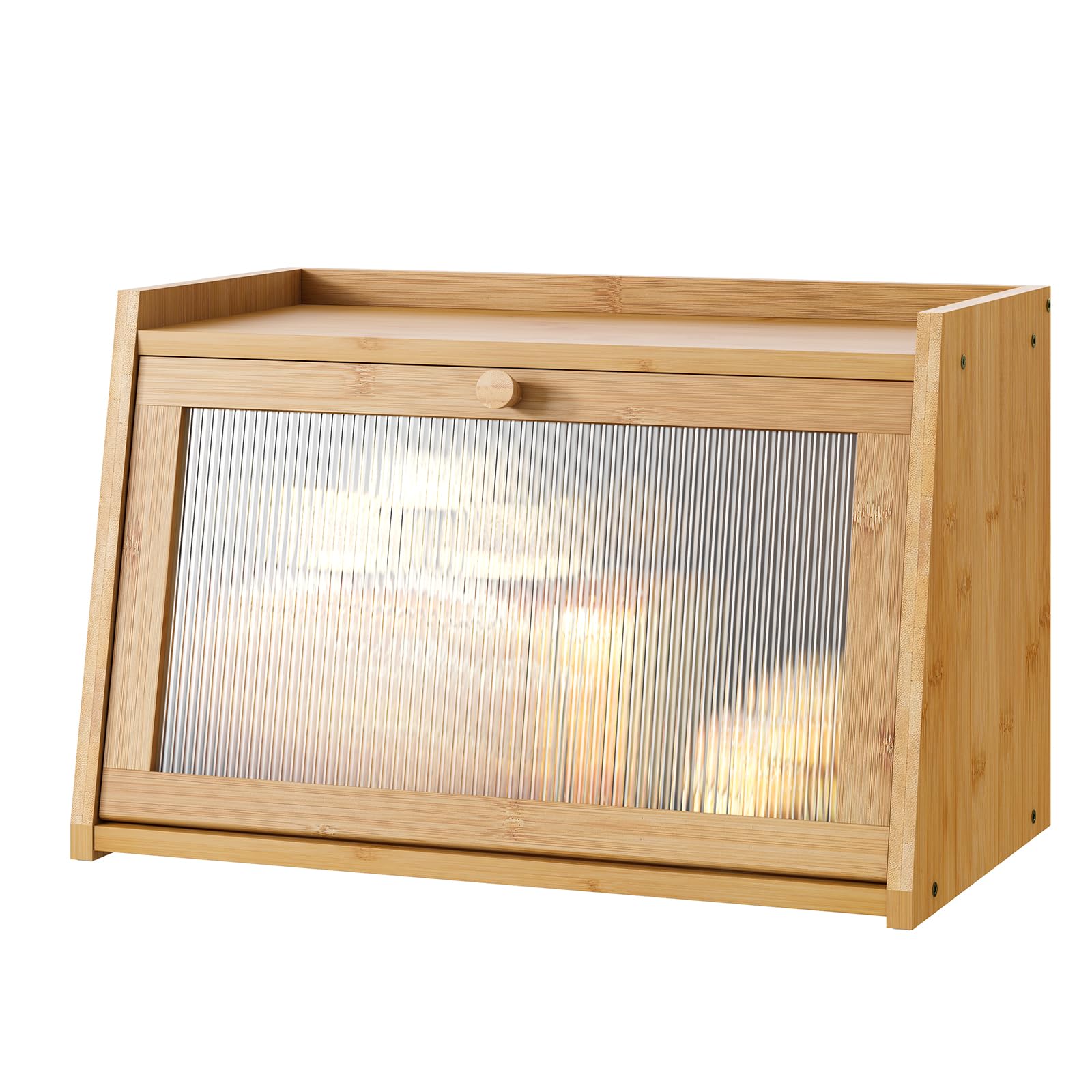 kiplant bamboo bread box front view shows neat storage and farmhouse style
