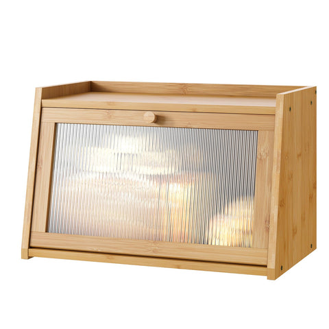 kiplant bamboo bread box front view shows neat storage and farmhouse style