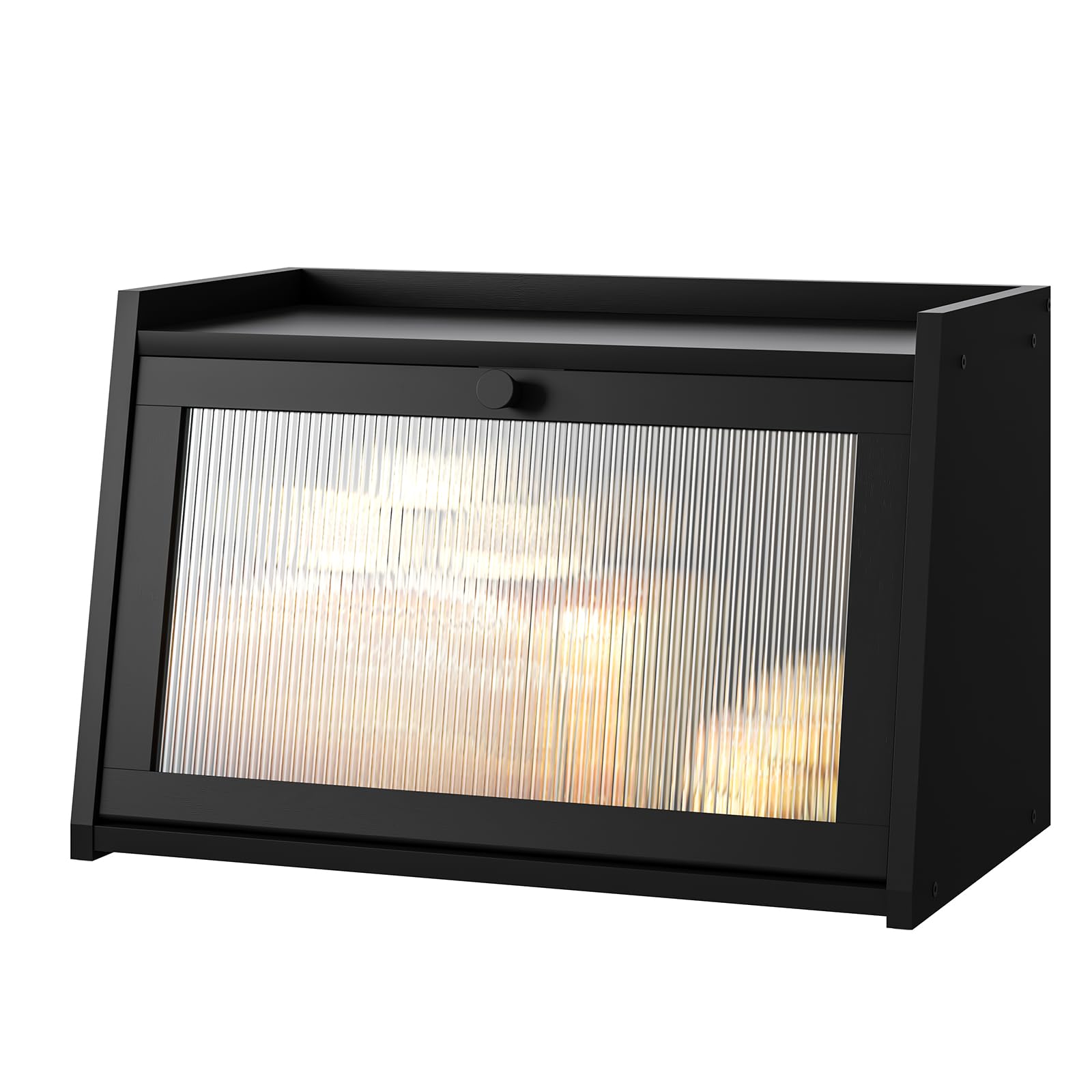 kiplant front view of bamboo bread box showing sleek black finish and balanced design