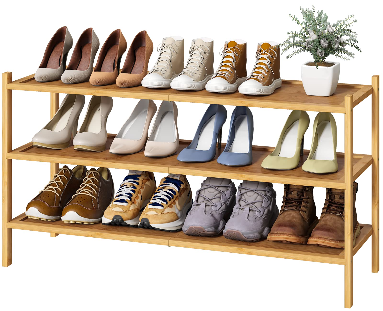 kiplant front view of long shoe rack shows full-length storage and neat organization