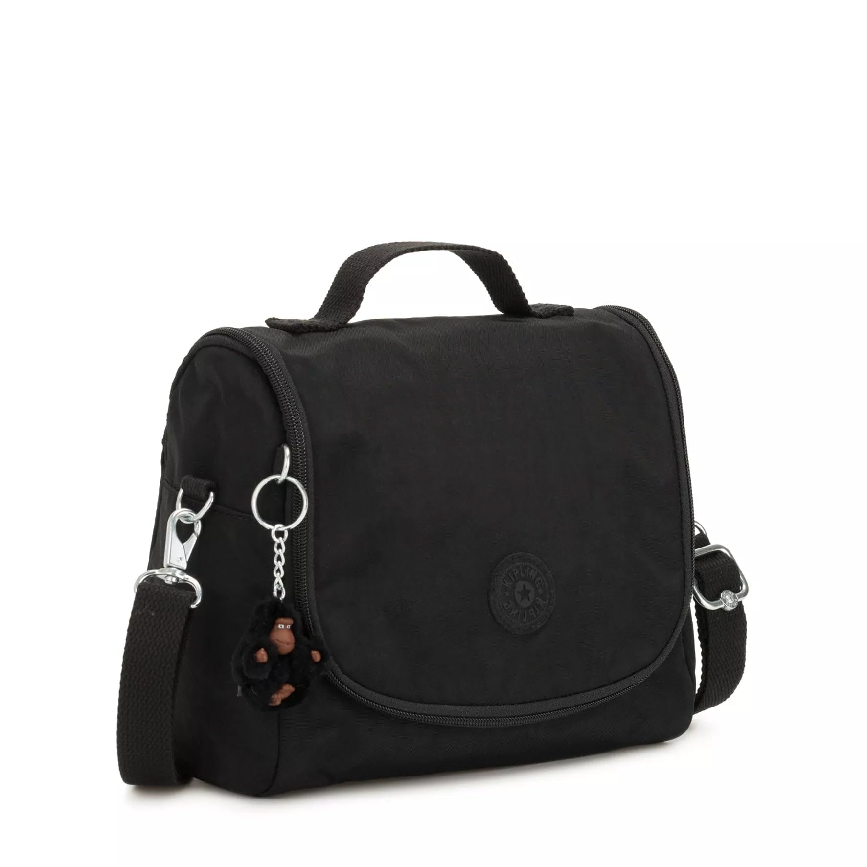 Kipling bag attached to suitcase trolley sleeve showing travel convenience benefit