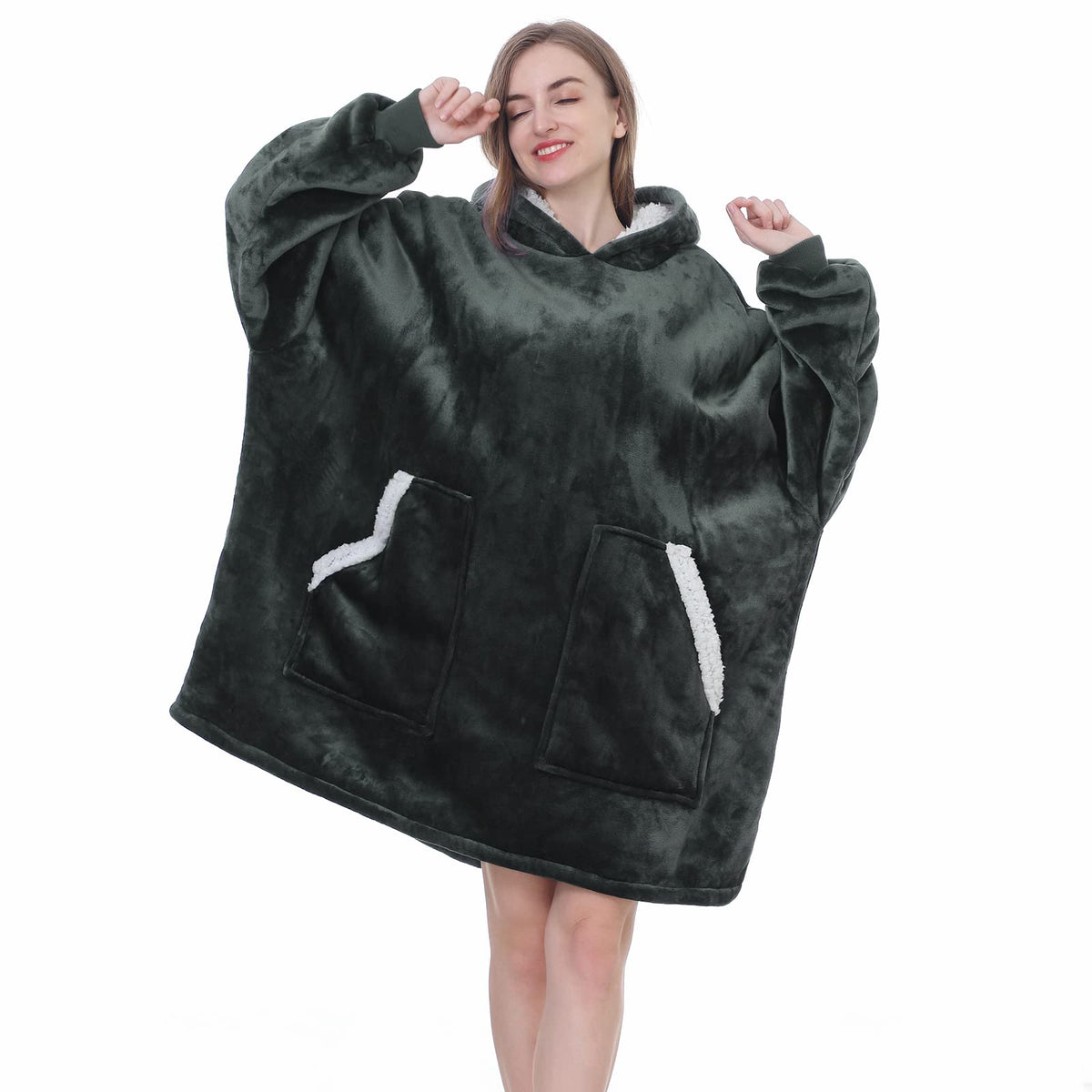 Kipswiza front view oversized hoodie blanket showing roomy fit and comfort