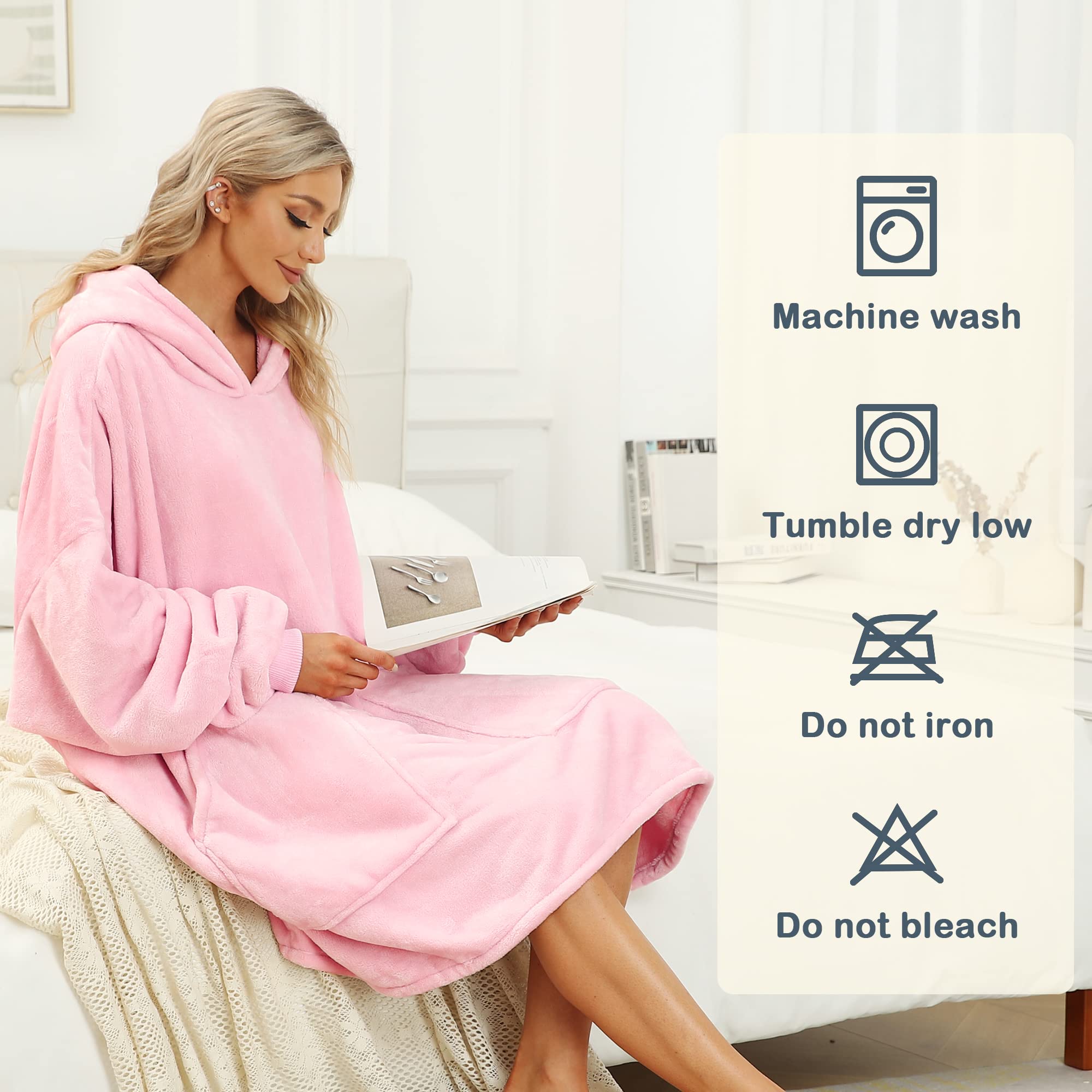 Kipswiza person wearing the blanket hoodie in a living room highlighting relaxed, cozy lifestyle use