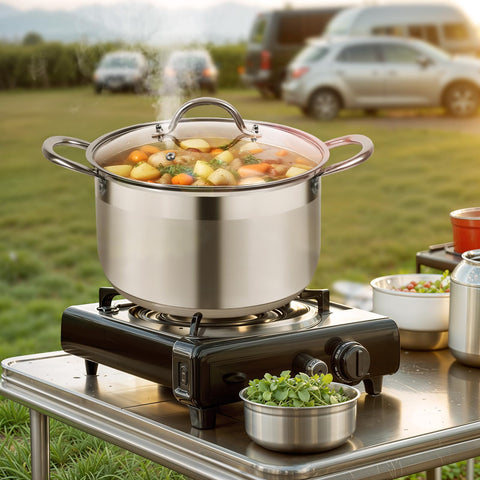 Kirecoo side view filled with pasta to illustrate generous 8-quart capacity