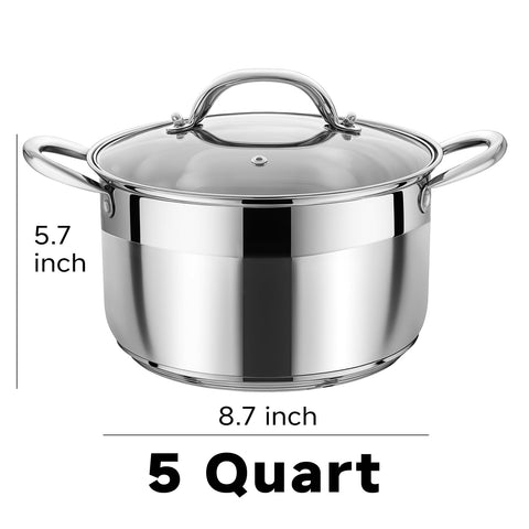 Kirecoo stock pot close-up of five-layer base, demonstrates fast even heat distribution