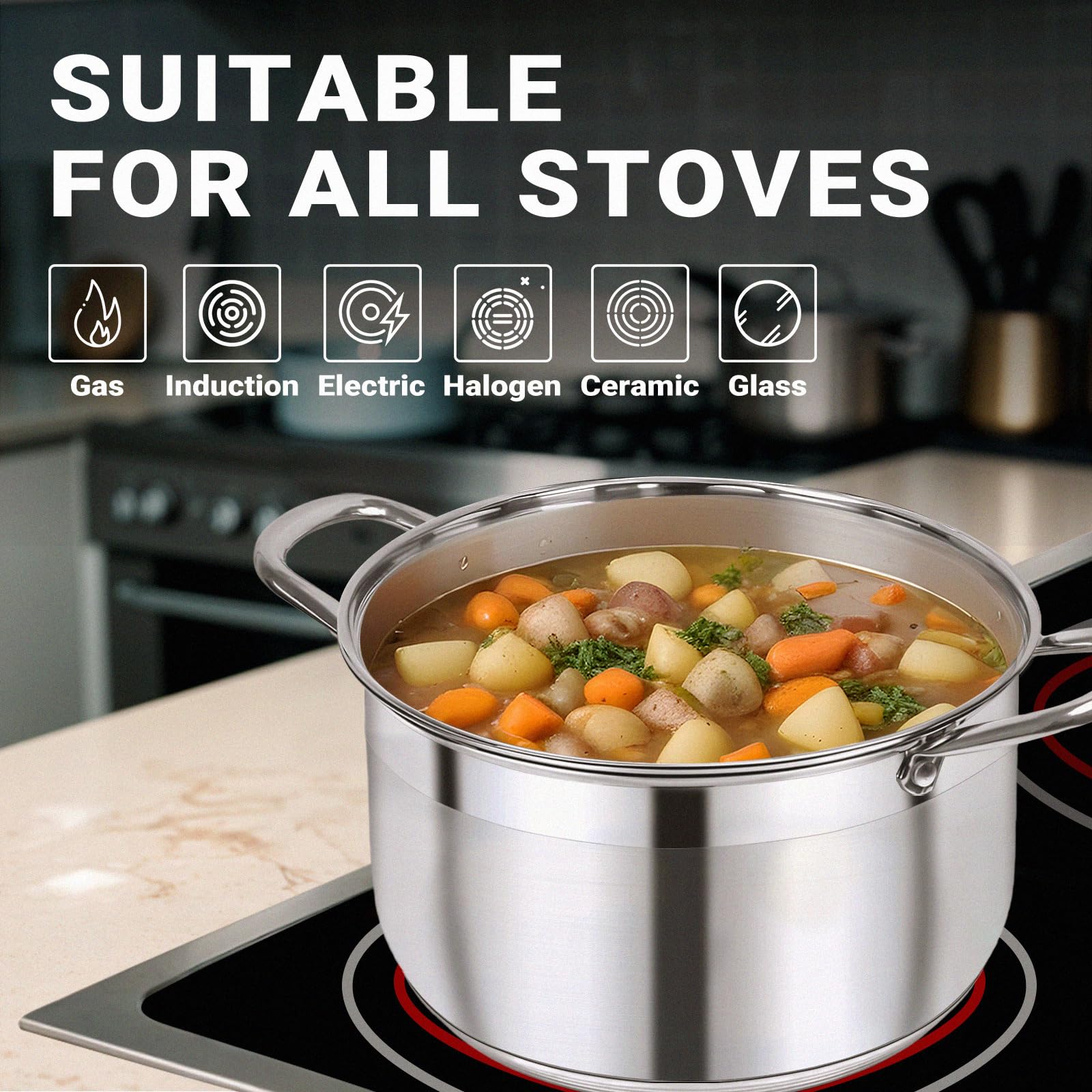 Kirecoo stock pot interior showing nonstick surface, enables easy food release and cleaning