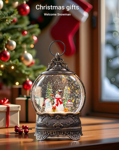 Kirschblüte close-up of lantern and snowmen figures, detailed festive charm