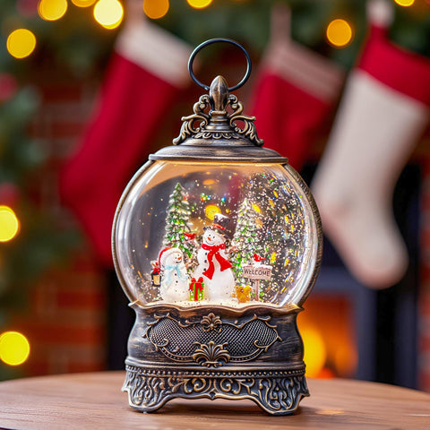 Kirschblüte front view of snowman and tree scene, creates warm holiday welcome