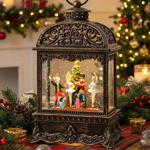 Kirschblüte front view glowing lantern showing Nutcracker scene and warm ambiance