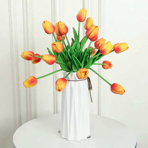 Kisflower tulips in a vase on a living room table adding no-fuss, lasting color
