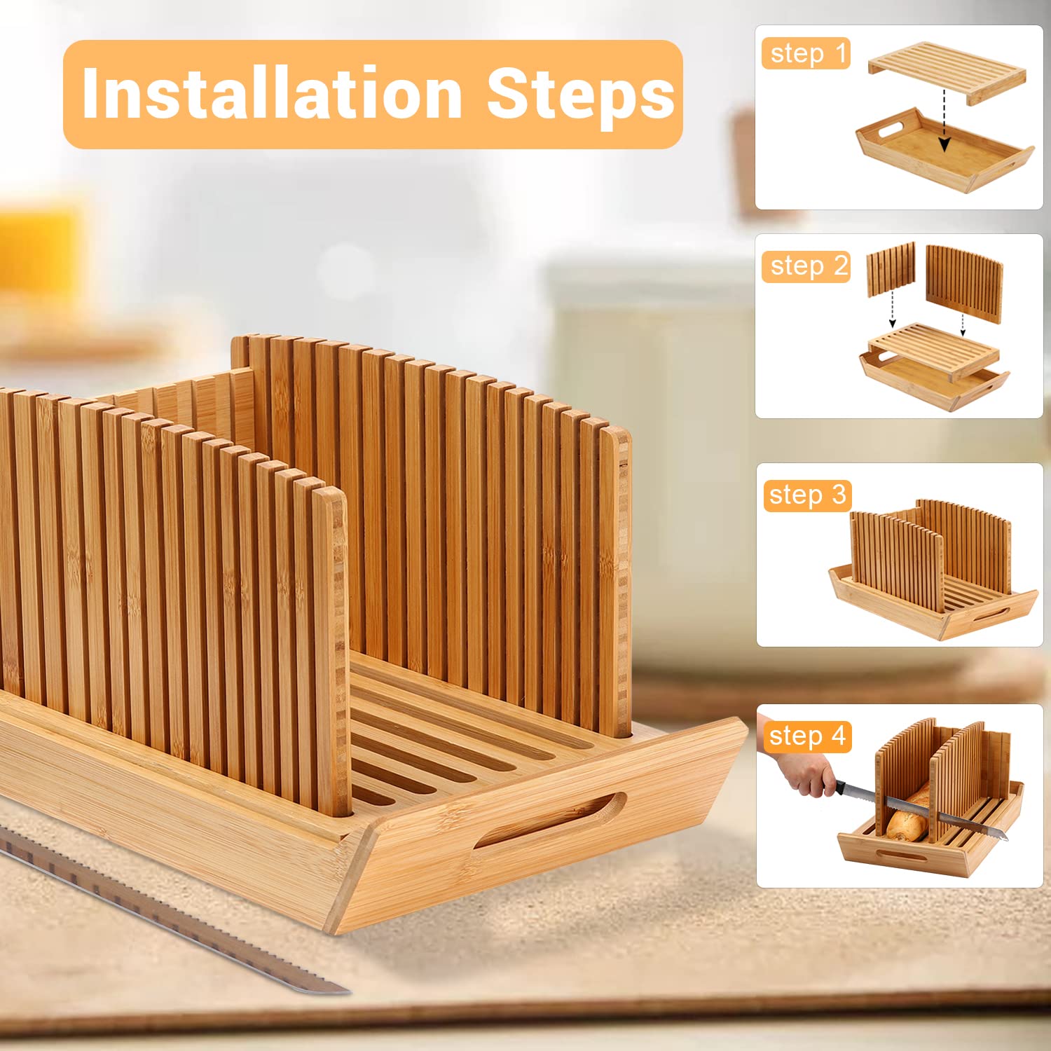 Kiss Core adjustable guide slots demonstrated for thin, medium, and thick slices