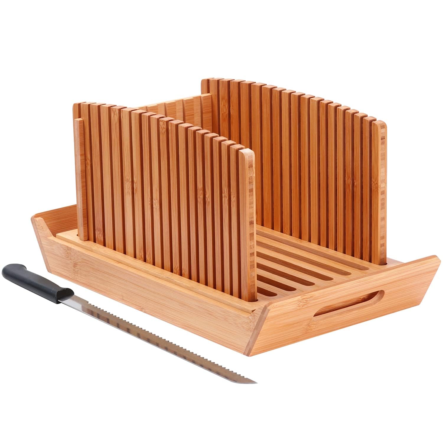 Kiss Core front view of bamboo bread slicer showing compact packaging and benefits