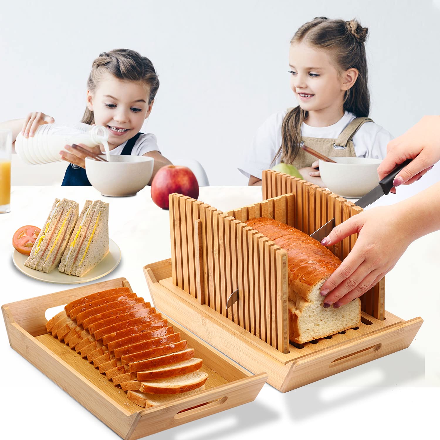 Kiss Core loaf slicer next to ruler illustrating 13-inch cutting area measurement