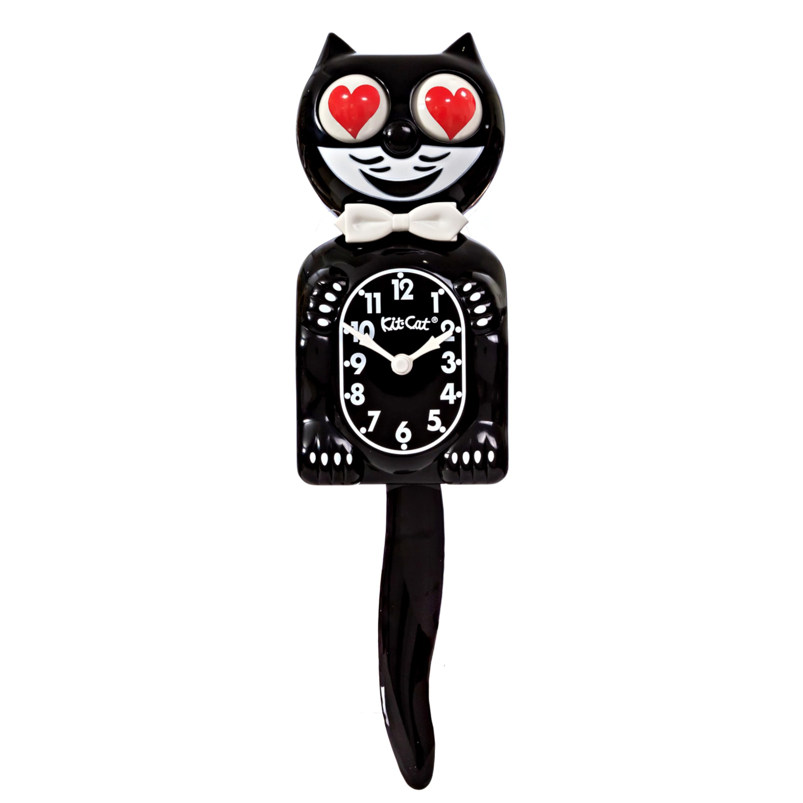 Kit Cat Klock front view showing black silhouette and heart eyes, adds playful charm