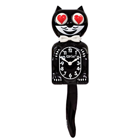 Kit Cat Klock front view showing black silhouette and heart eyes, adds playful charm