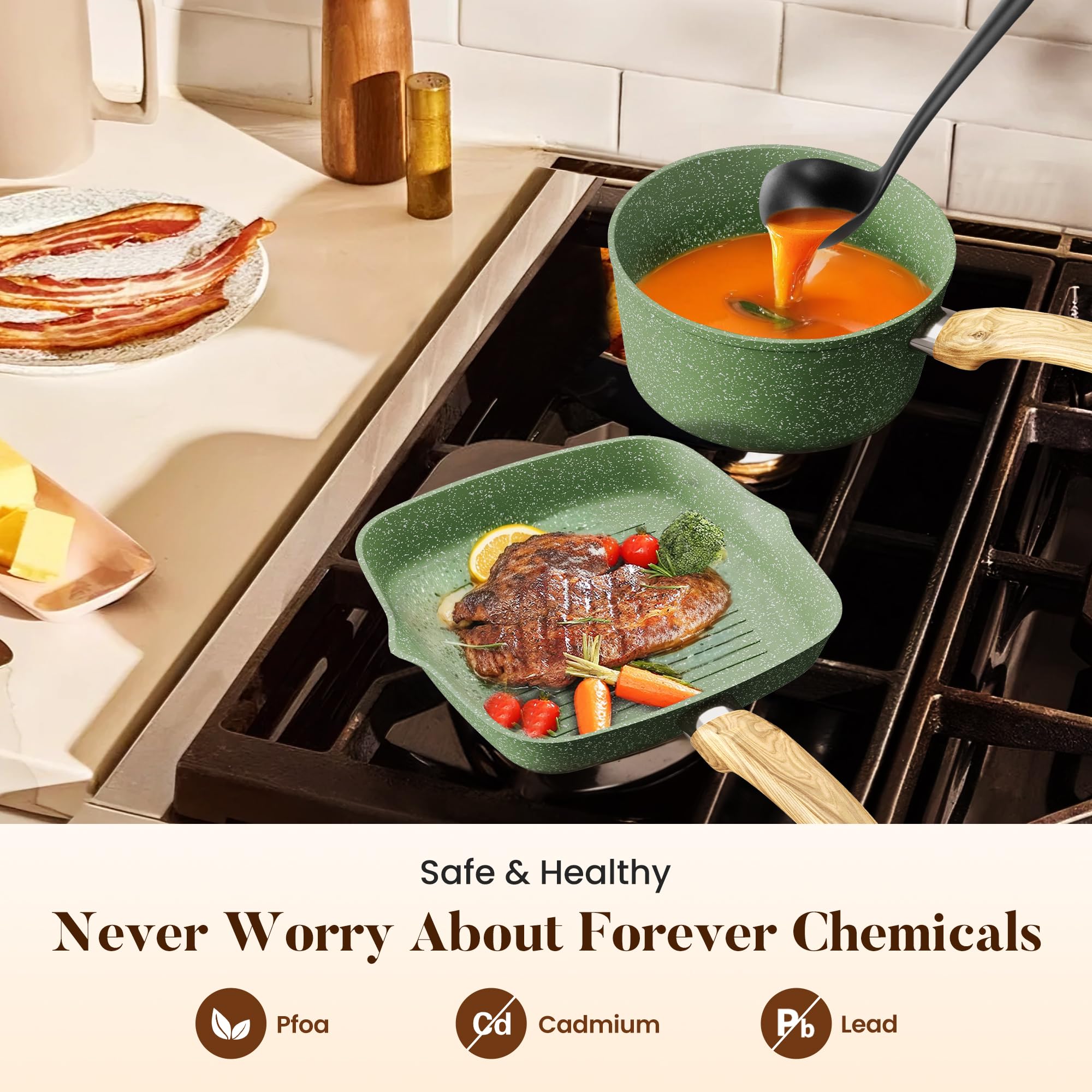 Kitchen Academy pan base showing aluminum core and magnetic stainless steel for even heating