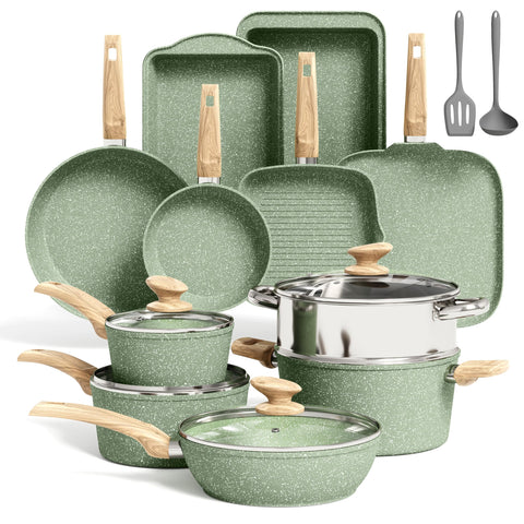 Kitchen Academy full 17-piece green set displayed for quick selection and storage benefit