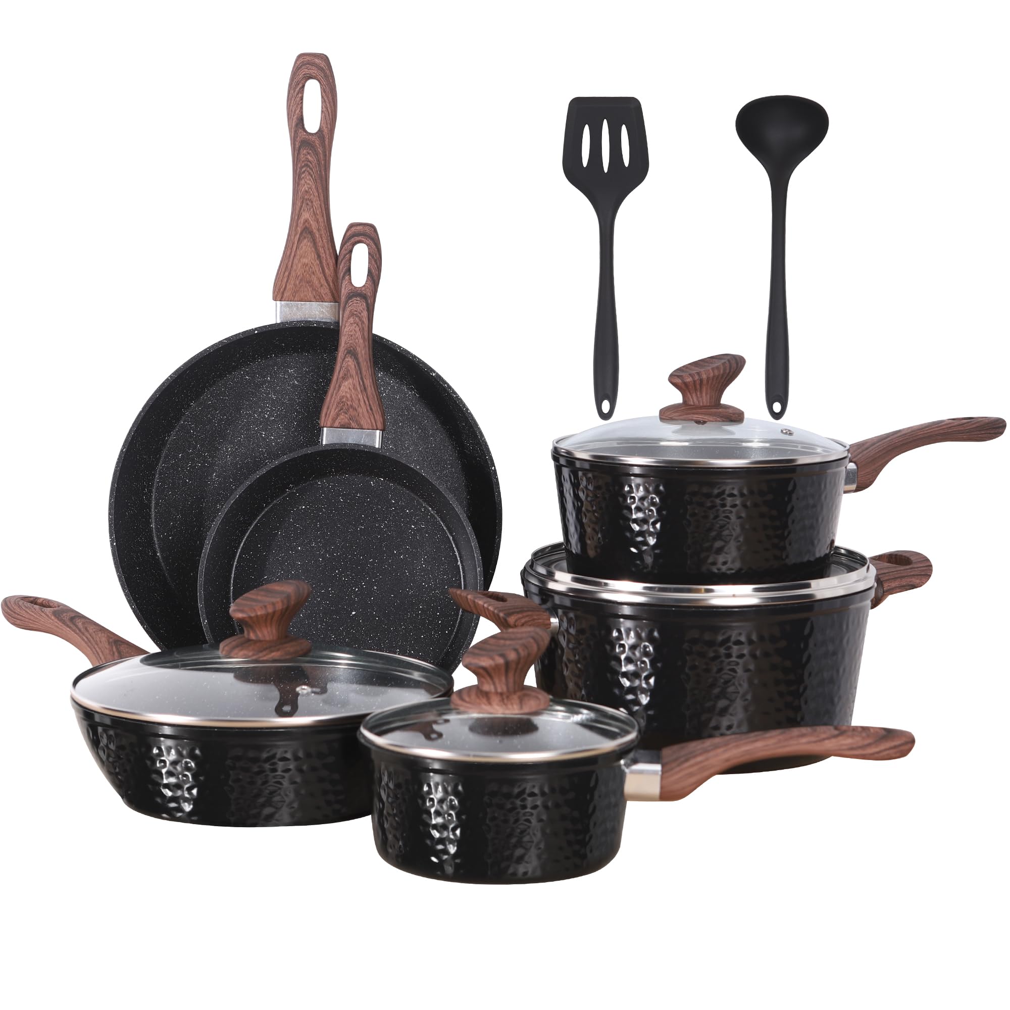 Kitchen Academy hammered set front view shows elegant cookware and cohesive design benefits