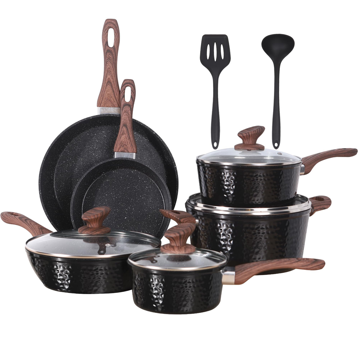 Kitchen Academy hammered set front view shows elegant cookware and cohesive design benefits