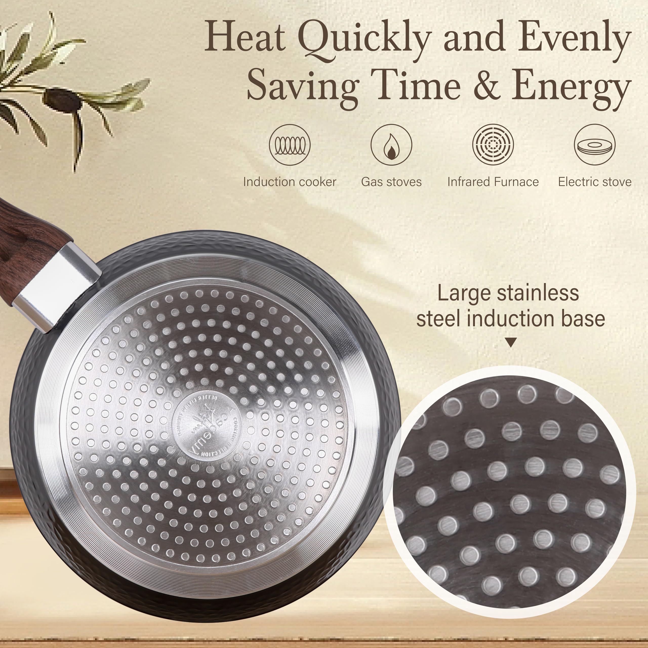 Kitchen Academy nonstick interior close-up highlights easy food release and simple cleanup