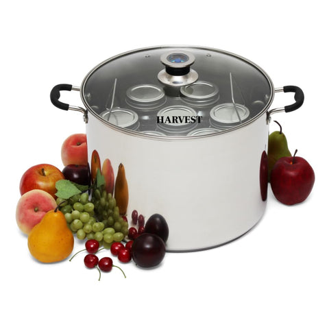 KITCHEN CROP canner with jars in water bath showing secure jar support benefit