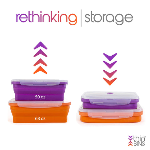 Kitchen Home collapsed Thin Bins stacked flat to show compact storage and organization benefits