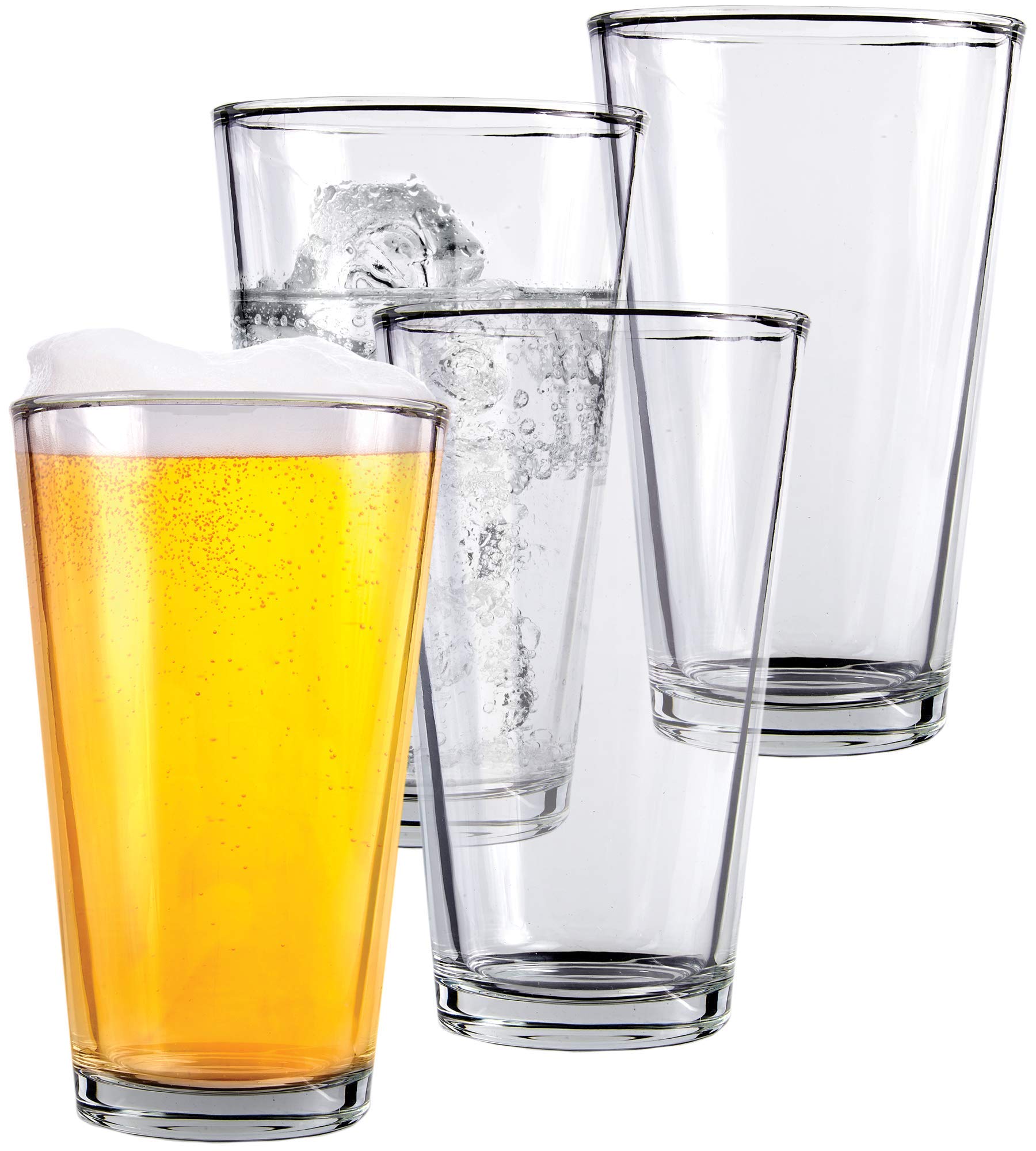 Kitchen Lux front view of clear 16oz pint glass showing elegant silhouette and clarity