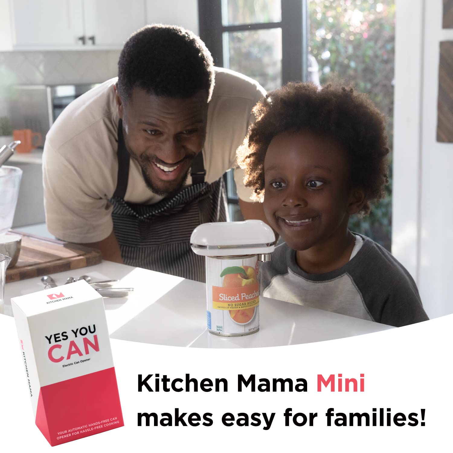 Kitchen Mama Mini on a kitchen counter beside ingredients, Kitchen Mama practical for daily cooking