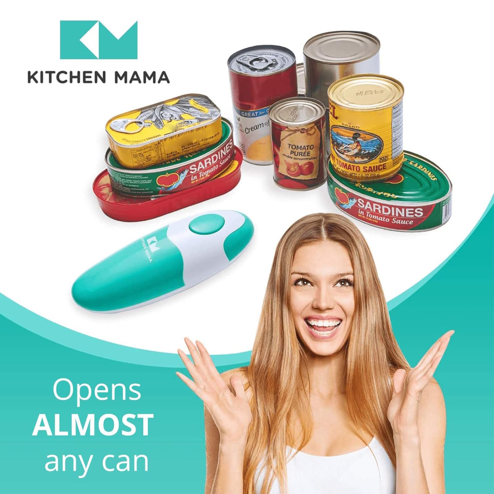 Kitchen Mama opened can showing smooth safe edge and easier handling