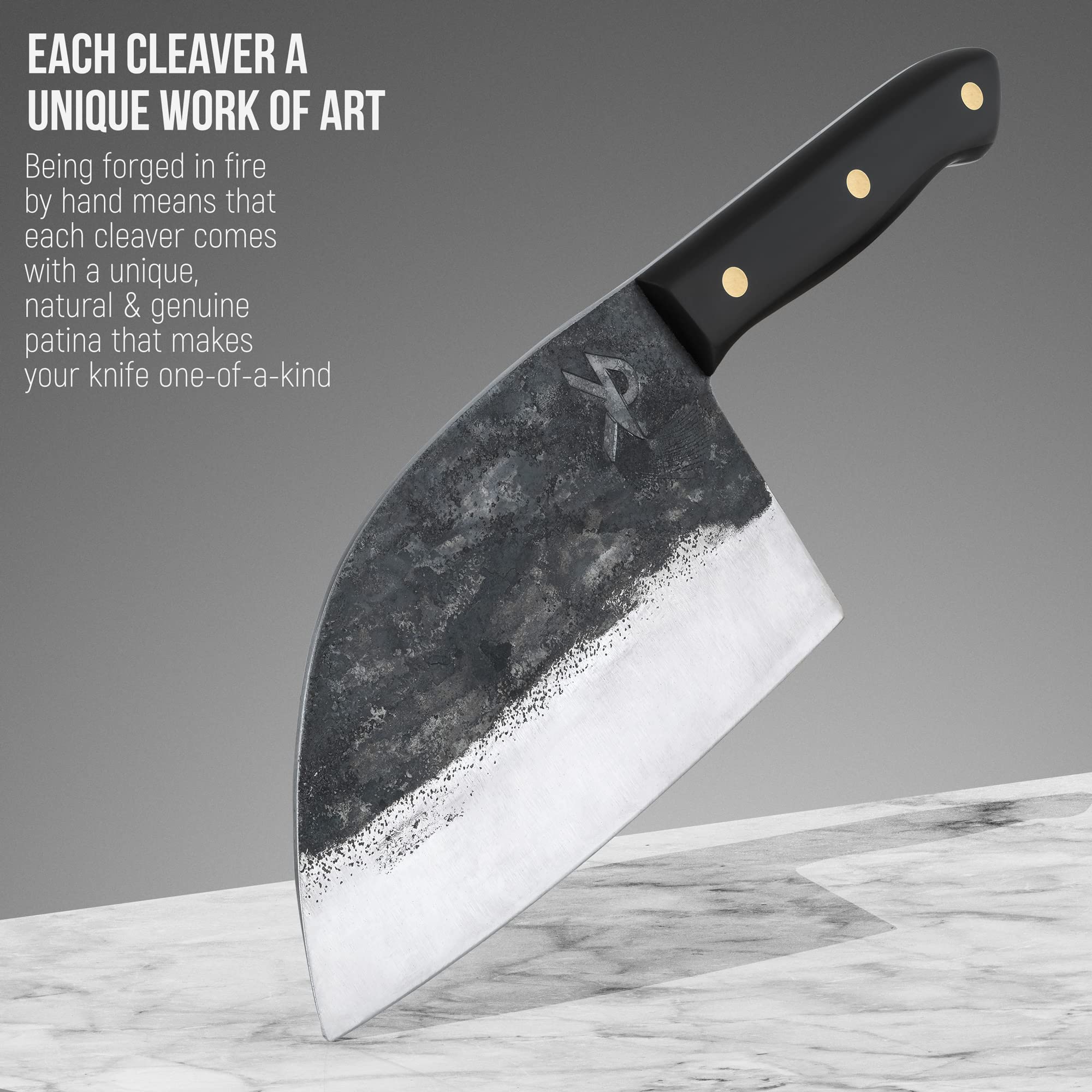 Kitchen Perfection cleaver beside ruler for scale to show 11.7-inch overall size