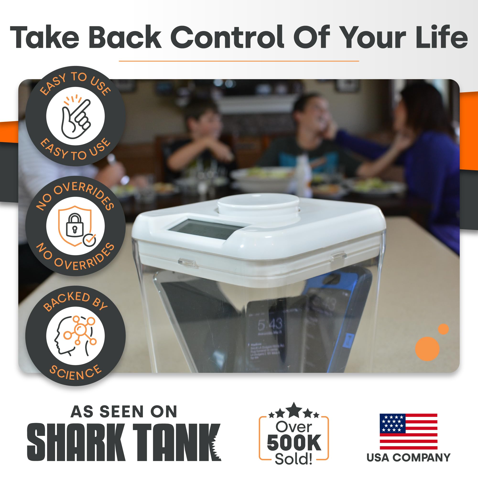 Kitchen Safe K-Safe medium open compartment displaying interior space for devices and snacks, supports planning