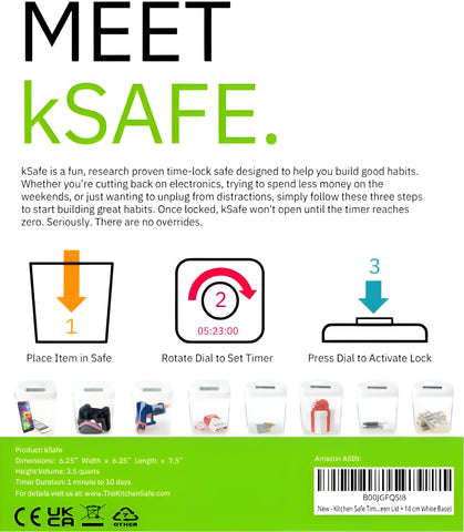 Kitchen Safe K-Safe medium beside hands for scale showing compact size that fits on counters and desks
