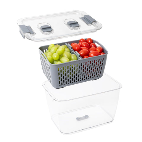 Kitchen Spaces stacked containers inside fridge illustrating space-saving organization