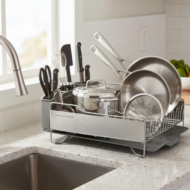 KitchenAid angled drainboard close-up directing water to sink to keep countertop dry