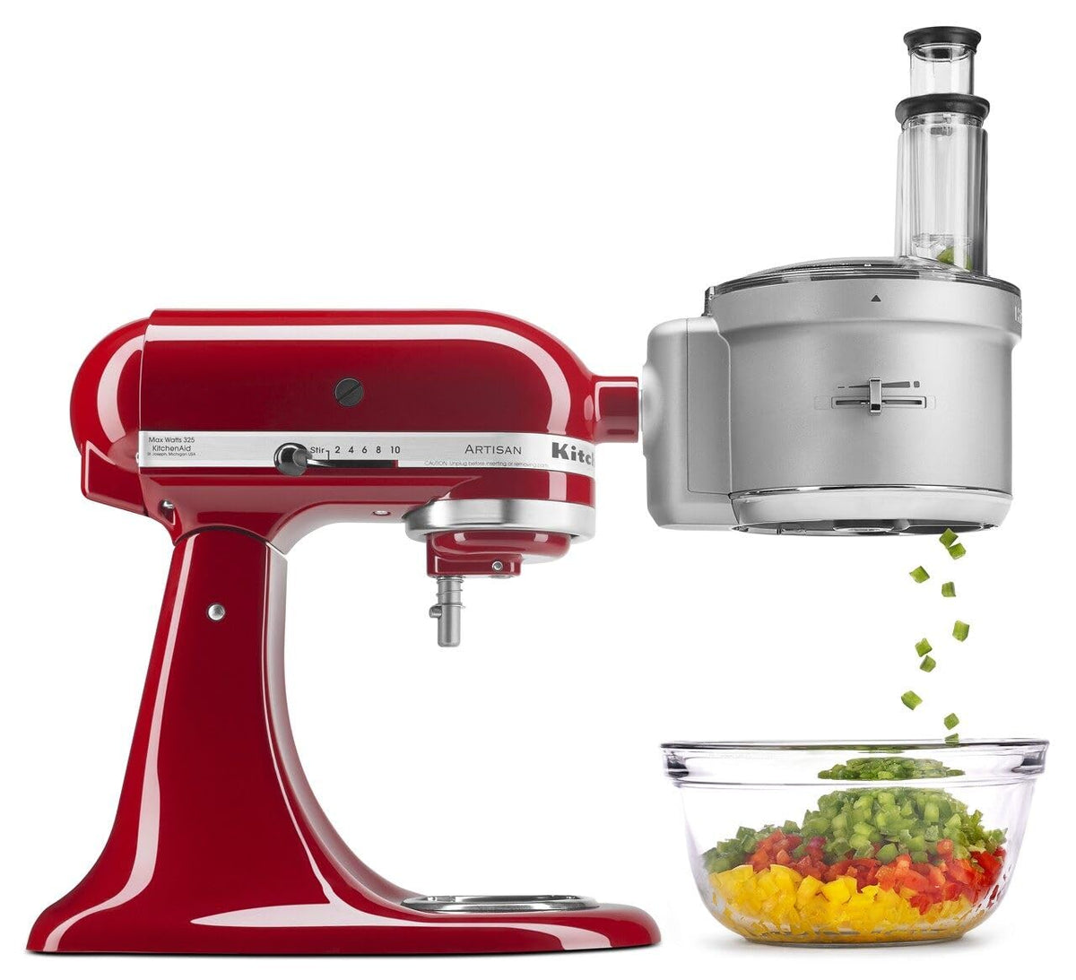 KitchenAid attachment front view showing blades and hub for fast prep