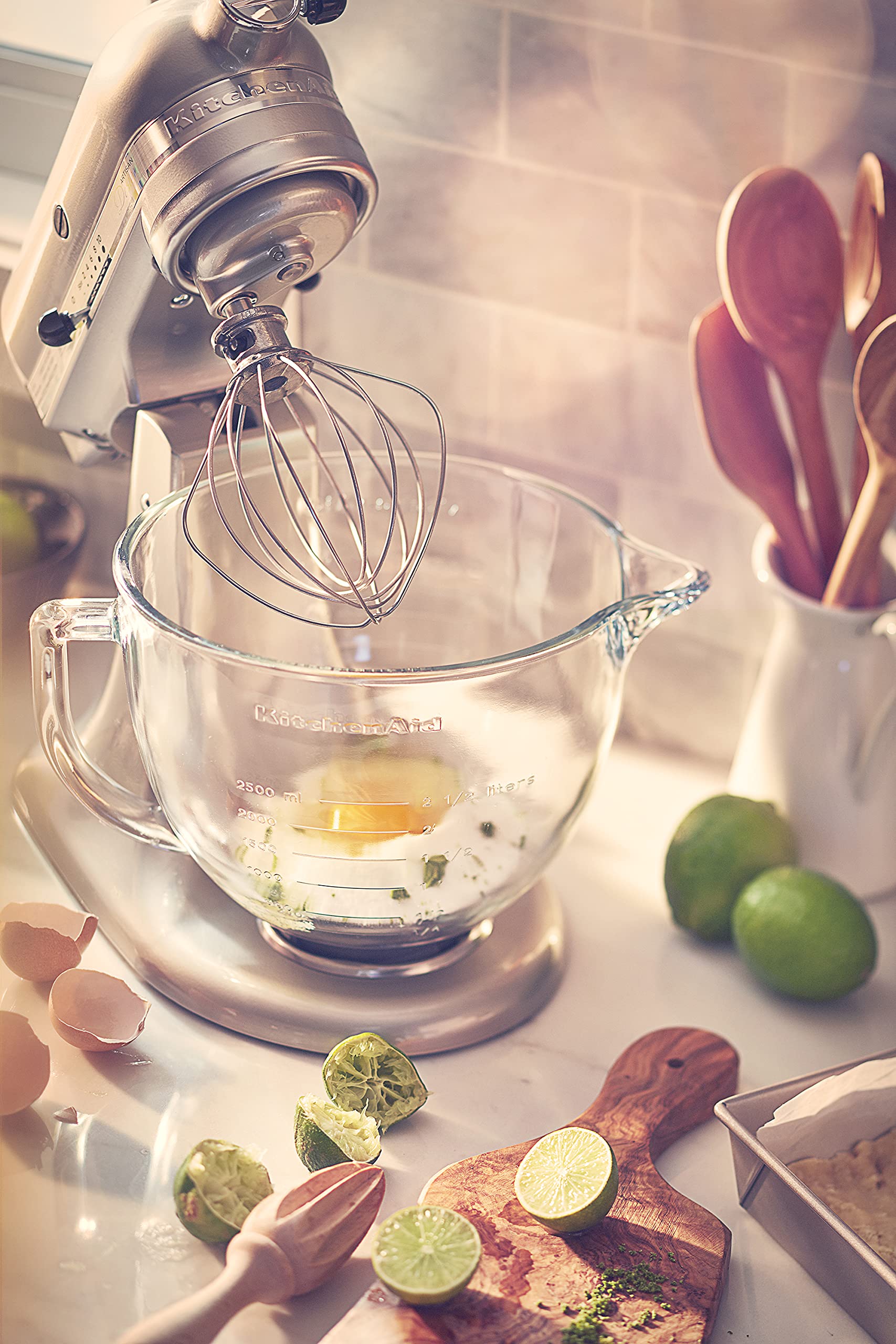 KitchenAid bowl mounted on tilt-head mixer demonstrating compatibility and use