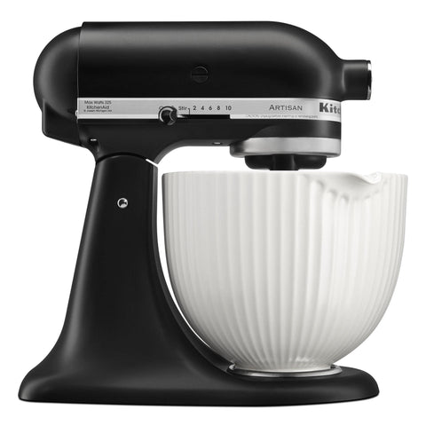 KitchenAid bowl mounted on tilt-head mixer for stable mixing and mess reduction