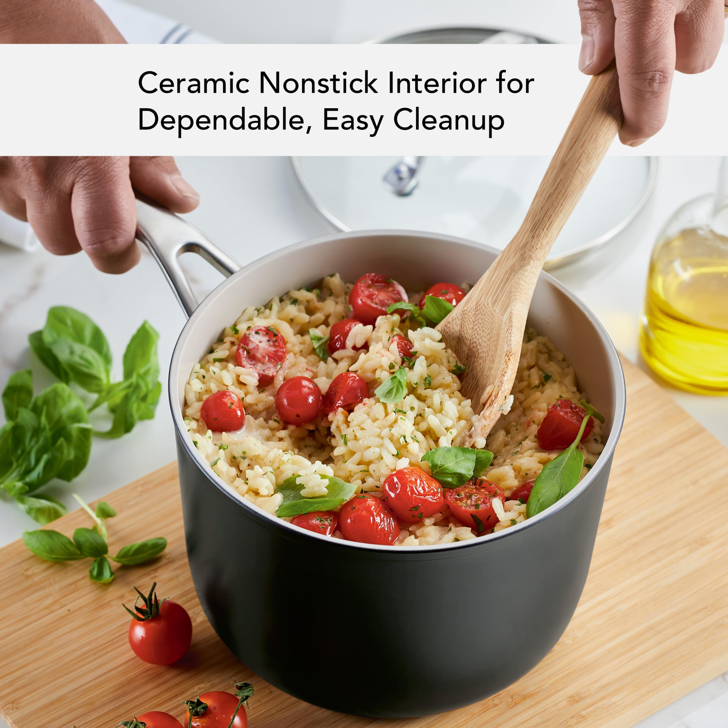 KitchenAid ceramic nonstick interior close-up demonstrating easy food release benefit