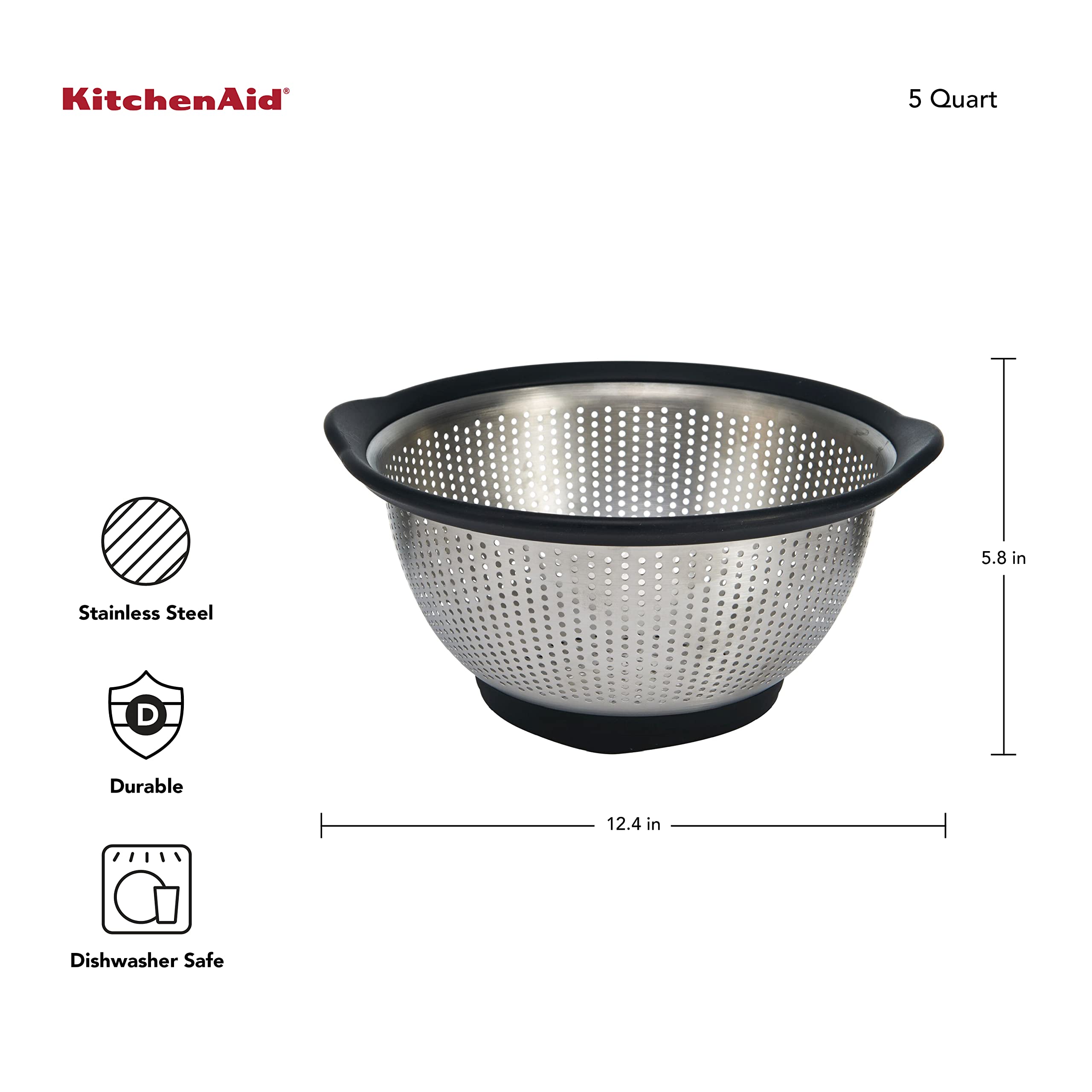 KitchenAid colander close-up of perforations highlighting fast drainage benefit